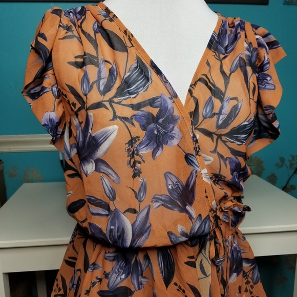 eshakti Tops - Wayward Fancies Wrap Blouse Orange Blue Floral